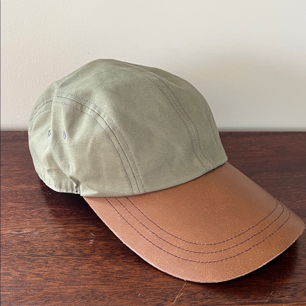 HEAD Vintage 90s strap back green canvas brown leather brim baseball cap Hat